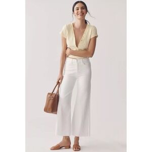 MOTHER NWT The Hustler Roller Ankle Fray Jeans White Wide Leg Cropped- Size 34